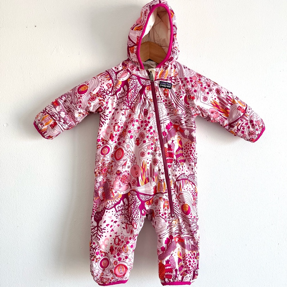 Patagonia Puffball Bunting Suit Pink Patterned Snowsuit Reversible Baby 6-12